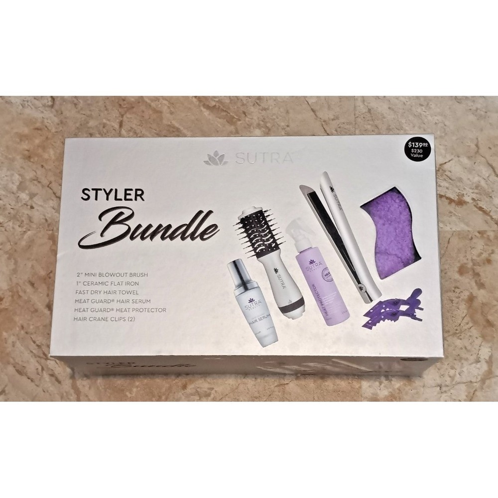SUTRA  BEAUTY 7-Pc Styler Bundle Set NIB Mini Blowout Brush Flat Iron Styling